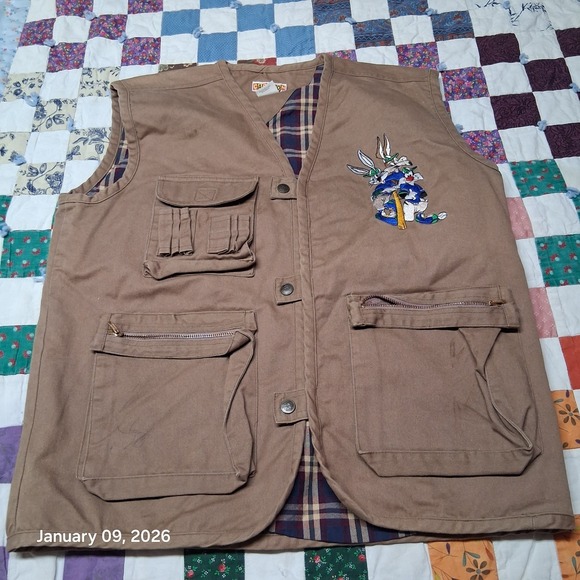Cartoon Network Other - Vintage RARE Looney Tunes Safari Vest Size Small Cartoon‎ Flannel Lined
